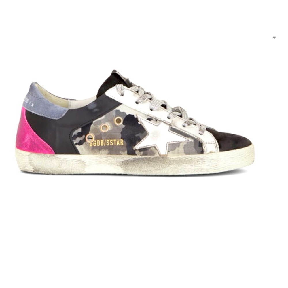GOLDEN GOOSE Superstar Camo Silver Star & Pink Heel Sneaker